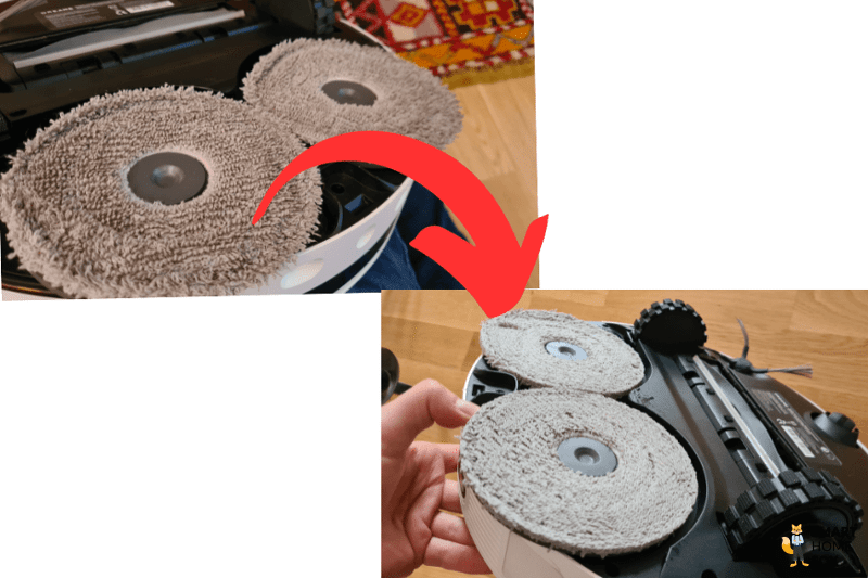 Грязная и чистая салфетки Dreame L20 Ultra видны крупным планом.